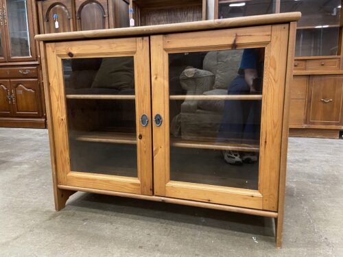 IKEA Leksvik Solid Pine Media Cabinet with Glass Doors