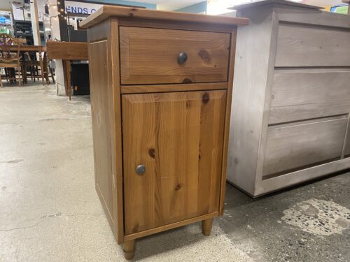 Natural Wood Square Side Table w/ Cabinet & Drawer
