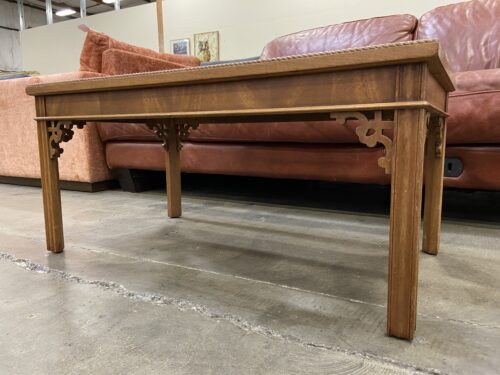 Mahogany Chippendale Style Coffee Table with Rope Moulding and Glass Insert Top