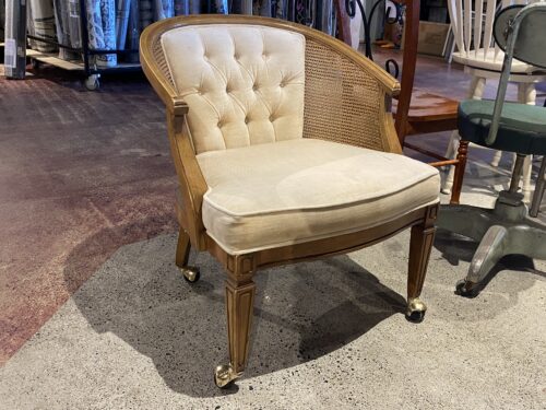 Plush Tufted Back Cane Side Dining Chair on Wheels
