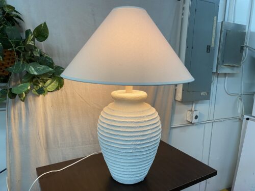 White Ceramic Ribbed Textured Table Lamp