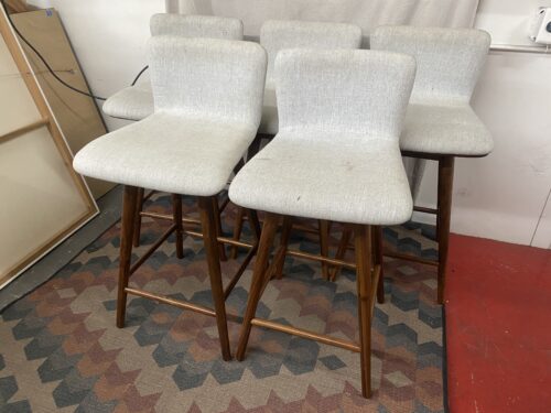 ARTICLE Light Grey Upholstered Swivel Counter Stool w/ Walnut Finish Frame (Set of 5)