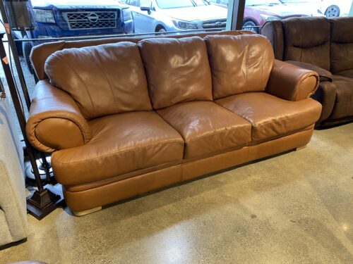 Camel Colored Leather Three Seater Couch