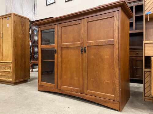 Red Mahogany Finished Mission Style TV Cabinet with Retracting Doors
