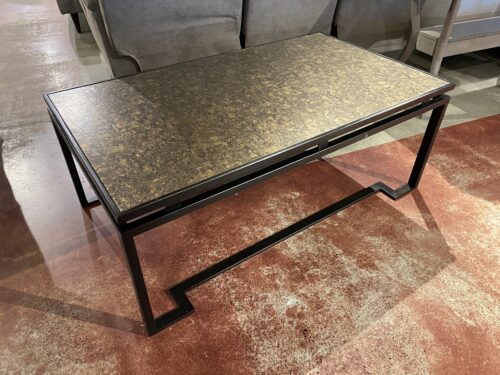 Distressed Gold Tone Coffee Table with Metal Geometric Style Legs
