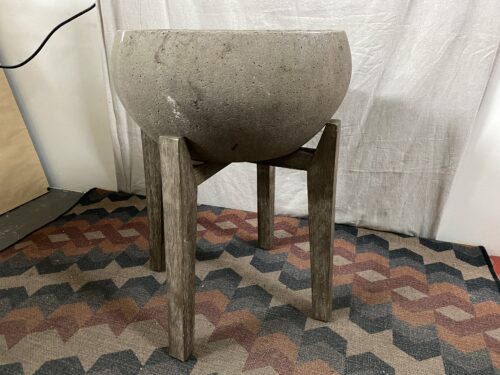 Concrete Bowl Planter w/ Washed Wood Base