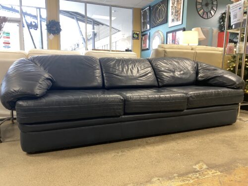 Dark Blue Wide Arm Leather Sofa