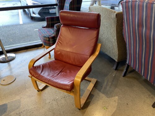 IKEA Poang Armchair with Red Leather Cushion