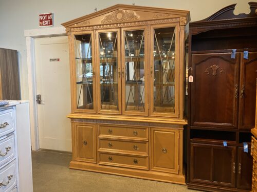 Blonde Ram's Head 2Pc. Glass Shelf Display Hutch