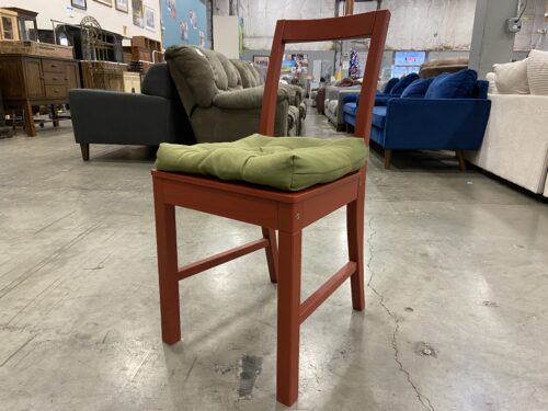 IKEA Pinntorp Red Dining Chair with Tufted Green Cushion