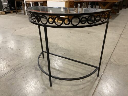 Glass Top Demilune Entryway Table with Black Metal Frame