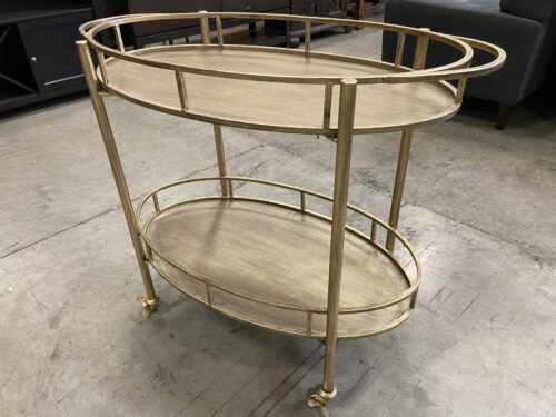 Gold Tone 2 Tier Oval Dinner Party Serving Cart