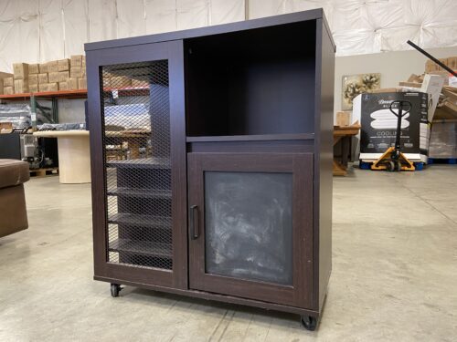 Rolling Espresso Finished Wine Cart with Bottle Storage and Chalkboard Door Front