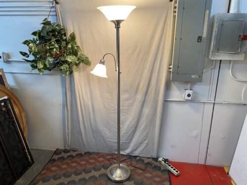 Chrome & Frosted Glass Floor Lamp w/ Reading Lamp