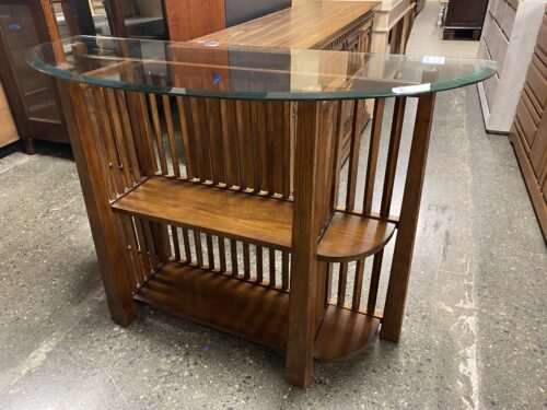 Mission Style Demilune Console Table w/ Glass Top