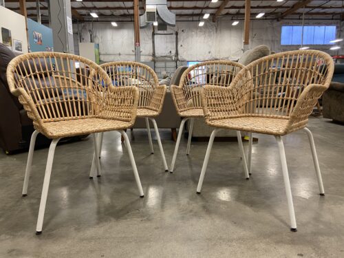 Shell Shaped Rattan Dining Chair with White Metal Legs (Set of 4)