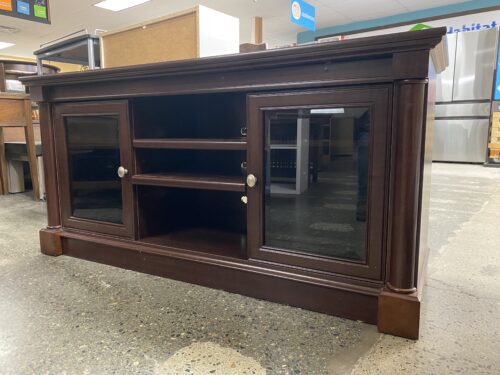 Cherry Finish Media Stand w/ Glass Doors