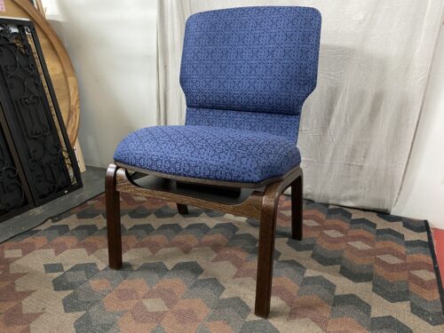 Blue Damask Upholstered Wood Framed Church Chair