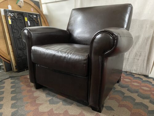 Dark Brown Leather Rolled Arm Lounge Chair