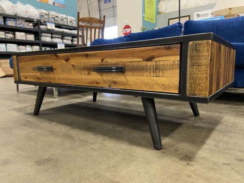 Rustic Acacia Coffee Table with Dual Sided Drawers and Black Legs