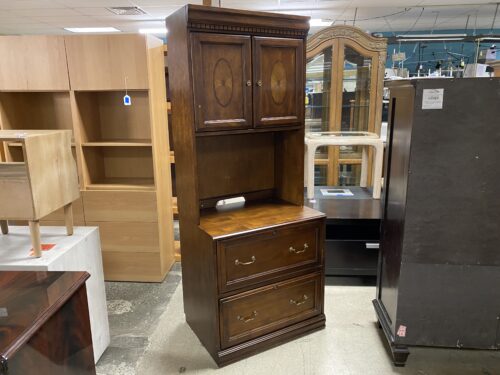 Brown Cherry Hutch w/ Decorative Inlay