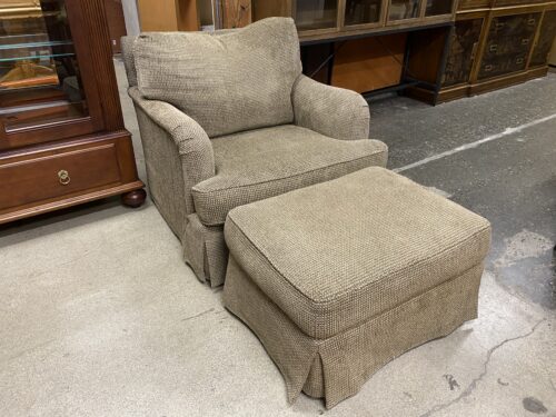 Sandy Upholstered Armchair w/ Rolling Ottoman