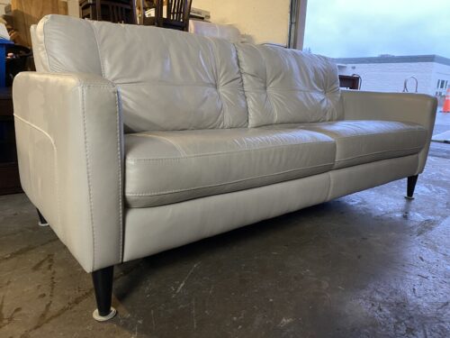 Modern Greige Tufted Leather Loveseat