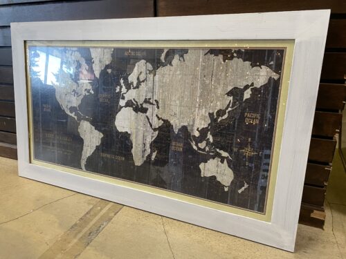 Rustic Mercator World Map w/ White Frame