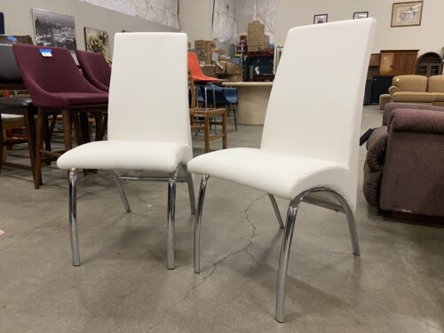 COASTER White Leather Dining Chairs with Chrome Base (Set of 2)