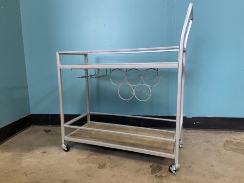 Silver Toned 2 Tier Wine Cart with Bottle and Glass Storage