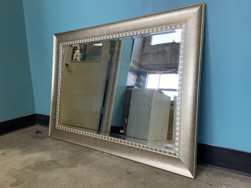 Rectangular Wall Mirror with Oversized Silver and Brown Frame