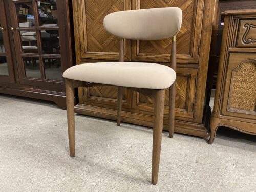 RESTORATION HARDWARE Arno Taupe Upholstered Dining Side Chair w/ Oak/Brass Frame