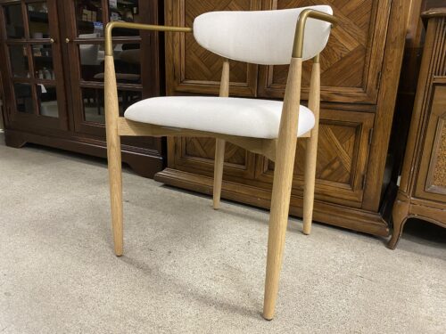 RESTORATION HARDWARE Arno Beige Upholstered Dining Arm Chair w/ Oak/Brass Frame