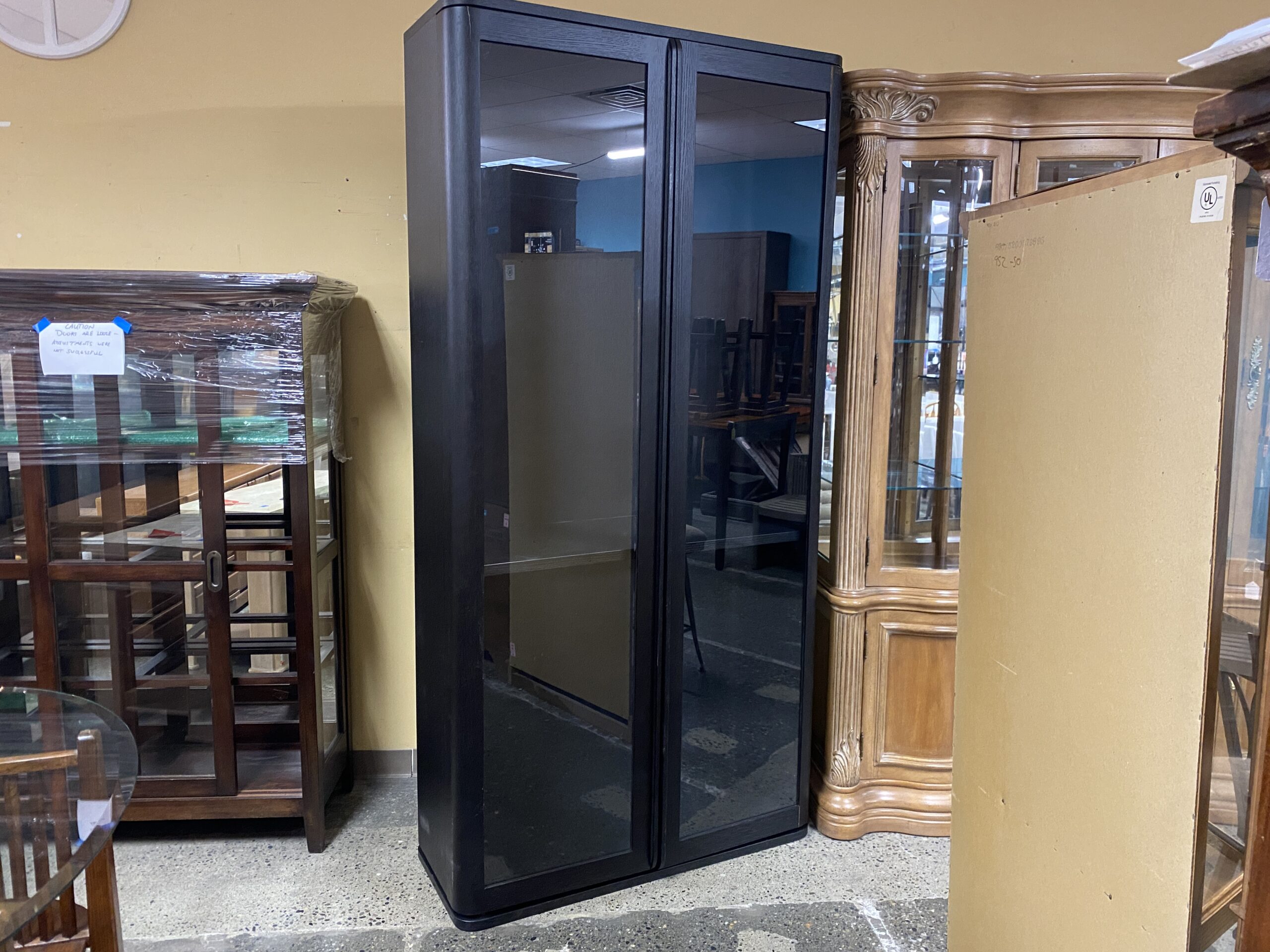 RESTORATION HARDWARE Black Glass Door Cabinet