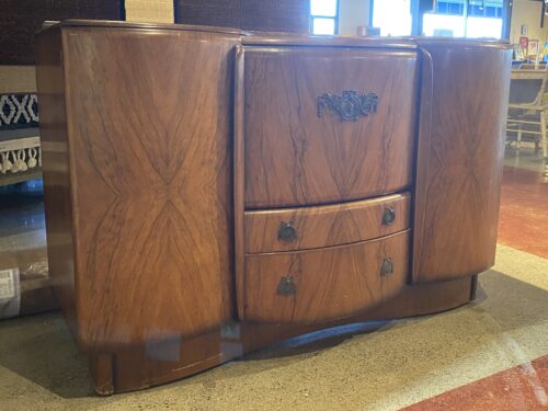 BEAUTILITY Vintage Curved Door Cocktail Cabinet w/ Slide-Open Top