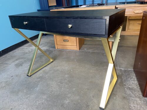 ACME FURNITURE Black 2 Drawer Writing Desk with Gold Tone Pulls and Crossed Legs