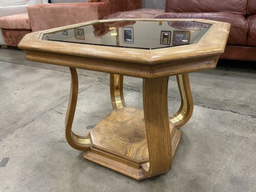 Bentwood Base End Table with Smoked Glass Top and Brass Accents