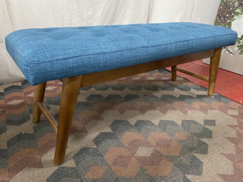 Modern Tufted Blue Upholstered Wooden Bench