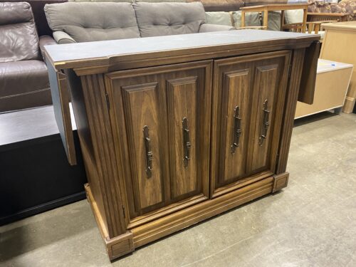 Vintage Wooden Bar Cabinet with Fold Out Top