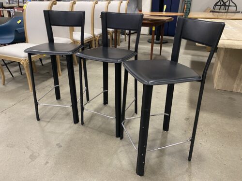 FRAG Vintage Italian Black Leather Counter Stools (Set of 3)