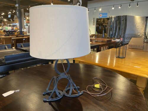Metal Horseshoe Table Lamp with Beige Shade