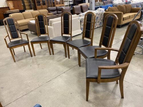 Mocha Finish Wooden Dining Chairs with Black Leather Upholstery (Set of 6)