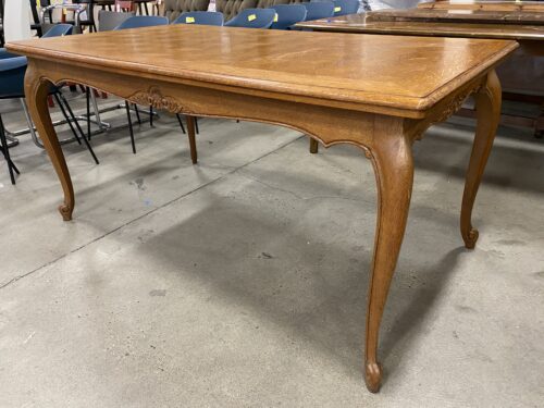 Vintage Oak Wooden Geometric Pattern Dining Table with Carved Legs