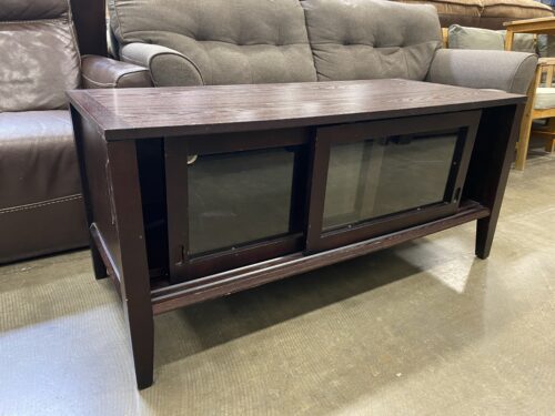 Contemporary Wooden TV Stand with Sliding Glass Doors