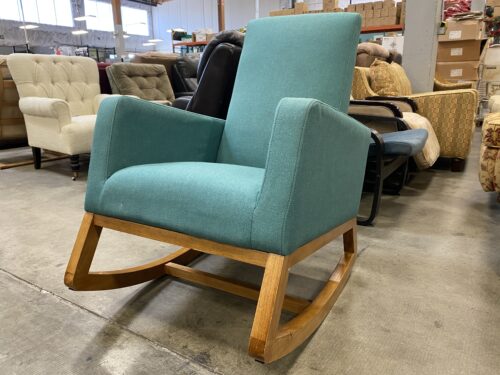 Modern Teal Green Nursery Rocking Chair with Wooden Base