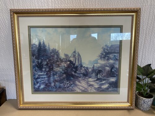 Ornate Framed Village Scene Art Print