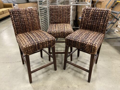 POTTERY BARN Woven Seagrass Counter Height Bar Stool with Dark Wood Legs (Set of 3)