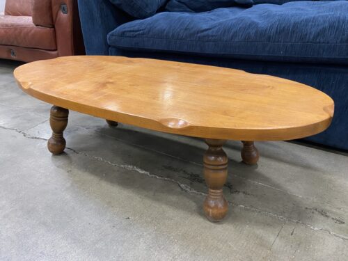 Warm Wooden Oval Low Table with Turned Legs