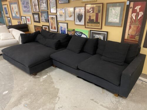 WEST ELM Harmony Black Fabric Sectional w/ Double Wide Chaise
