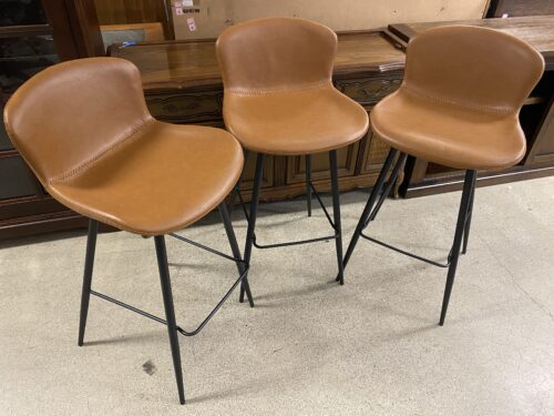 Caramel Upholstered Barstool w/ Black Metal Legs (Set of 3)